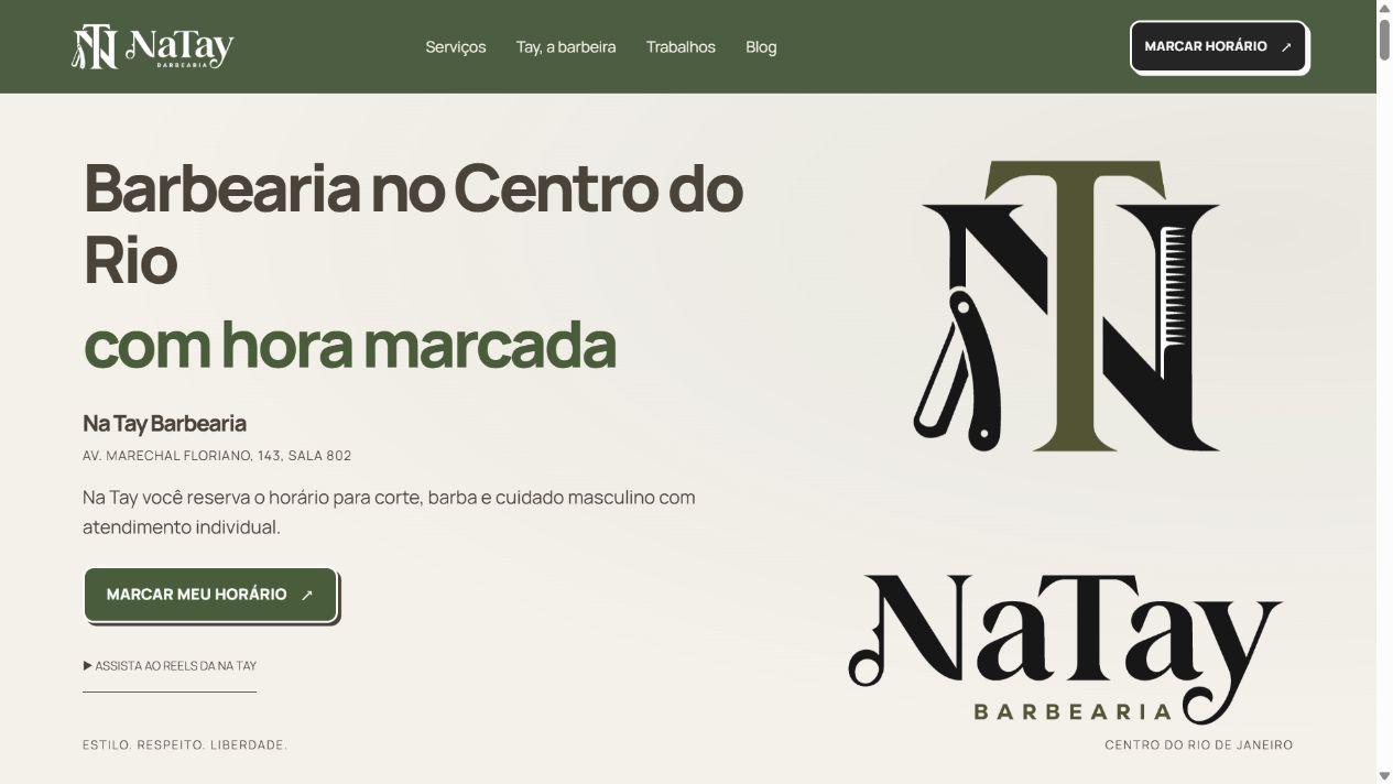 Site Na Tay Barbearia: apresentação em tela ampla