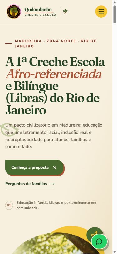 Site Quilombinho na versão para celular
