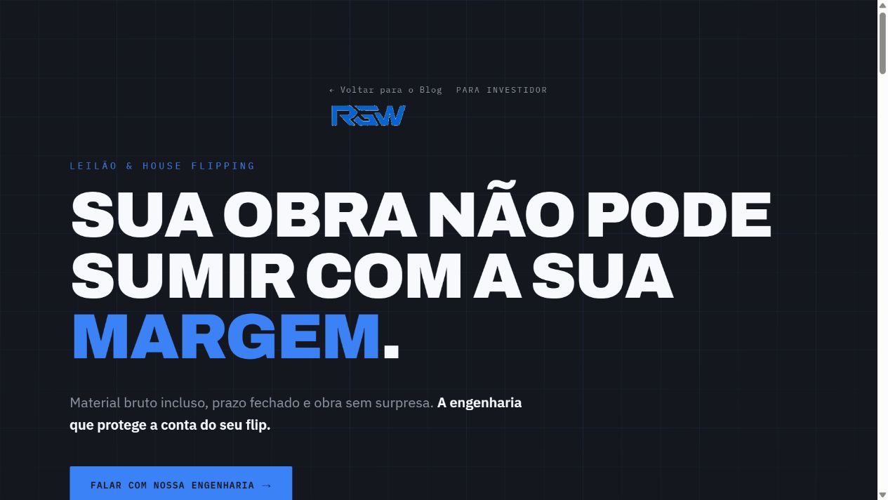 Site RGW Reformas: apresentação em tela ampla